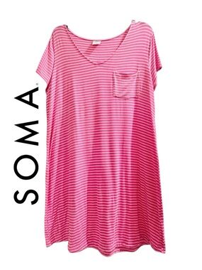 Soma Cool Nights 
Pink/White Striped Short Sleeve